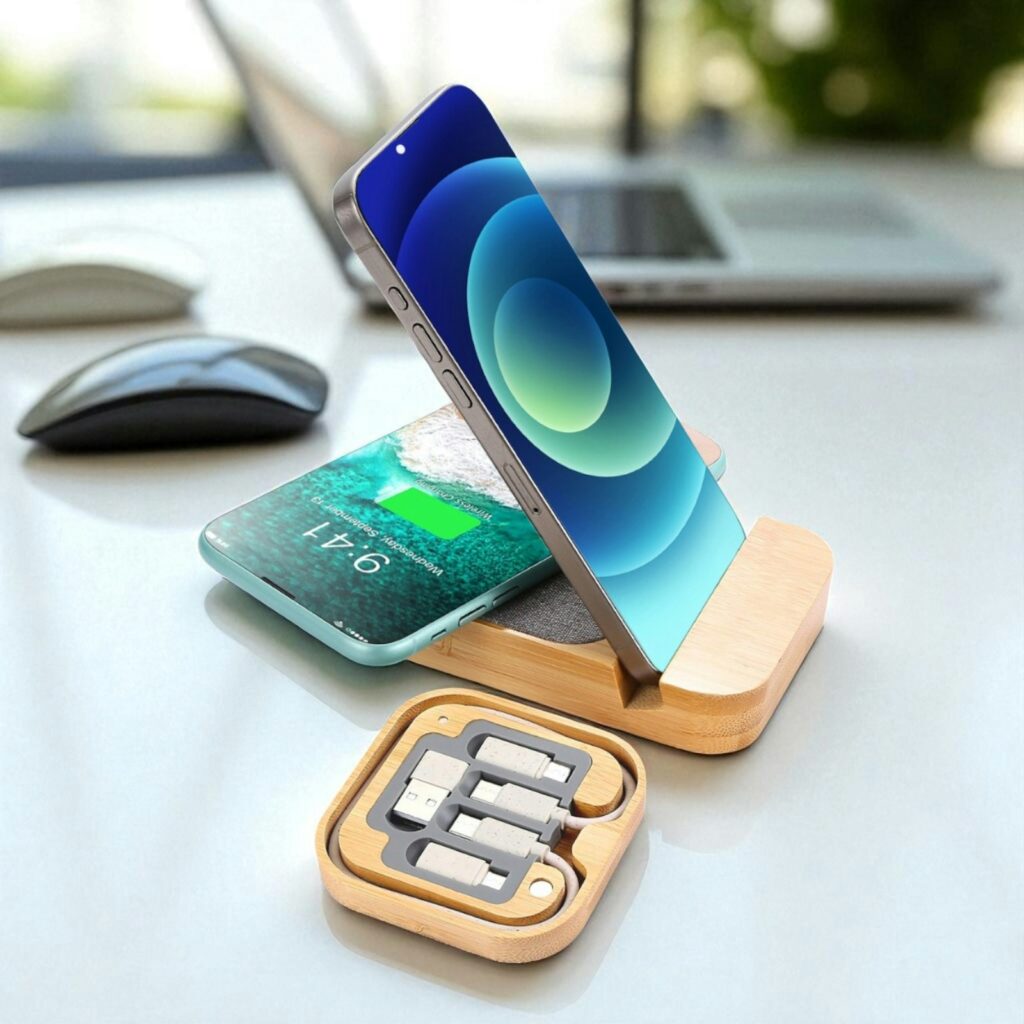 15W Bamboo Wireless Charger with Cable Kit