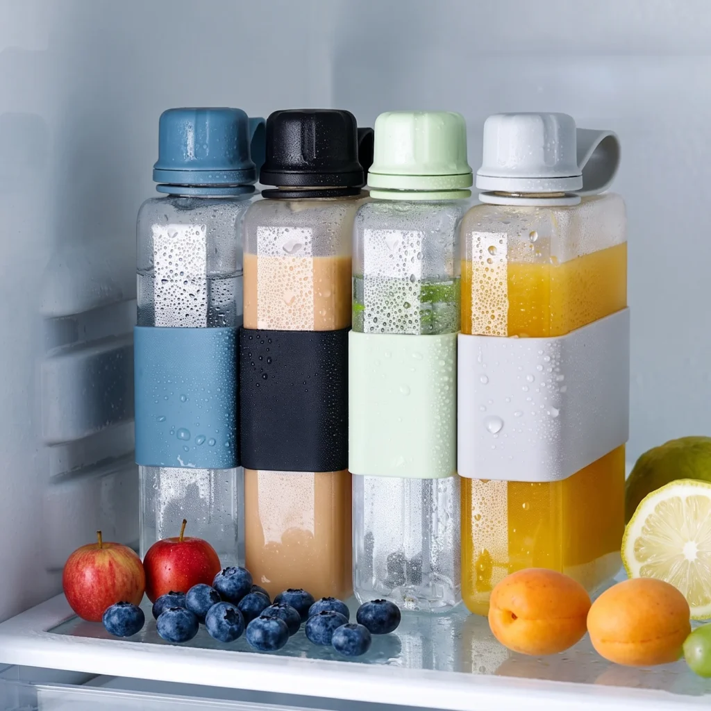 320ml Sleek Square Flat Water Bottle with Silicone Sleeve