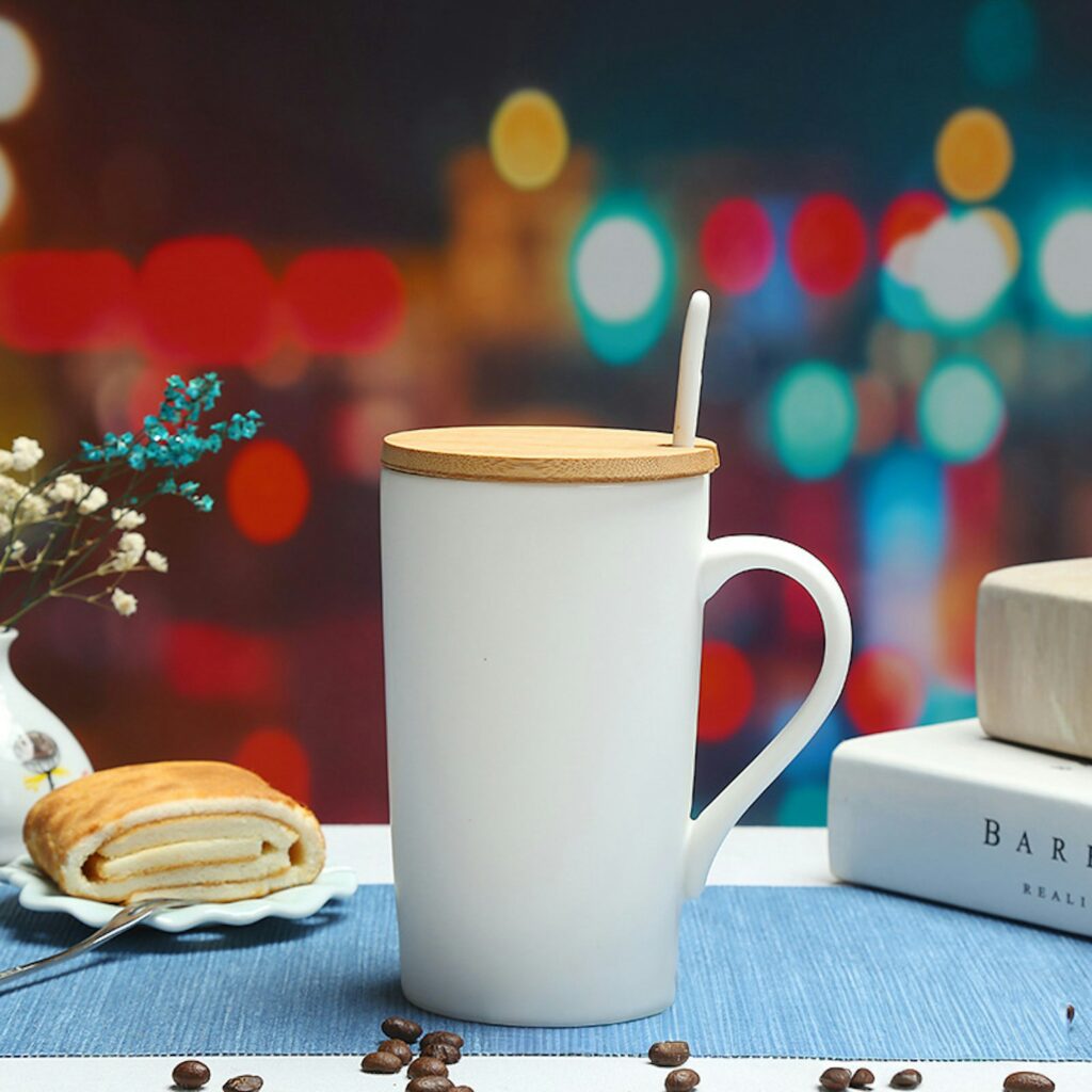 400ml Ceramic Mug with Wooden Lid / Coaster