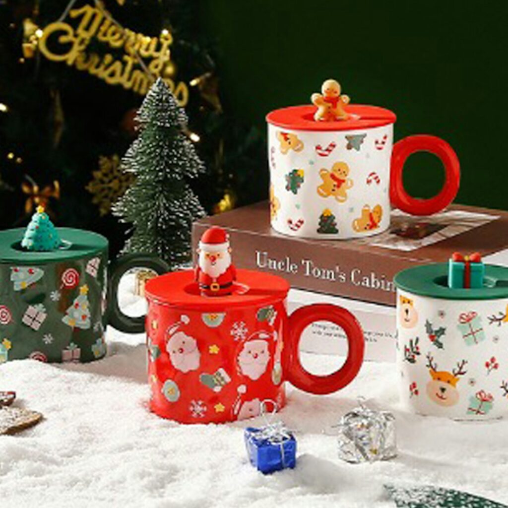 460ml Christmas Ceramic Mug with Silicone Lid