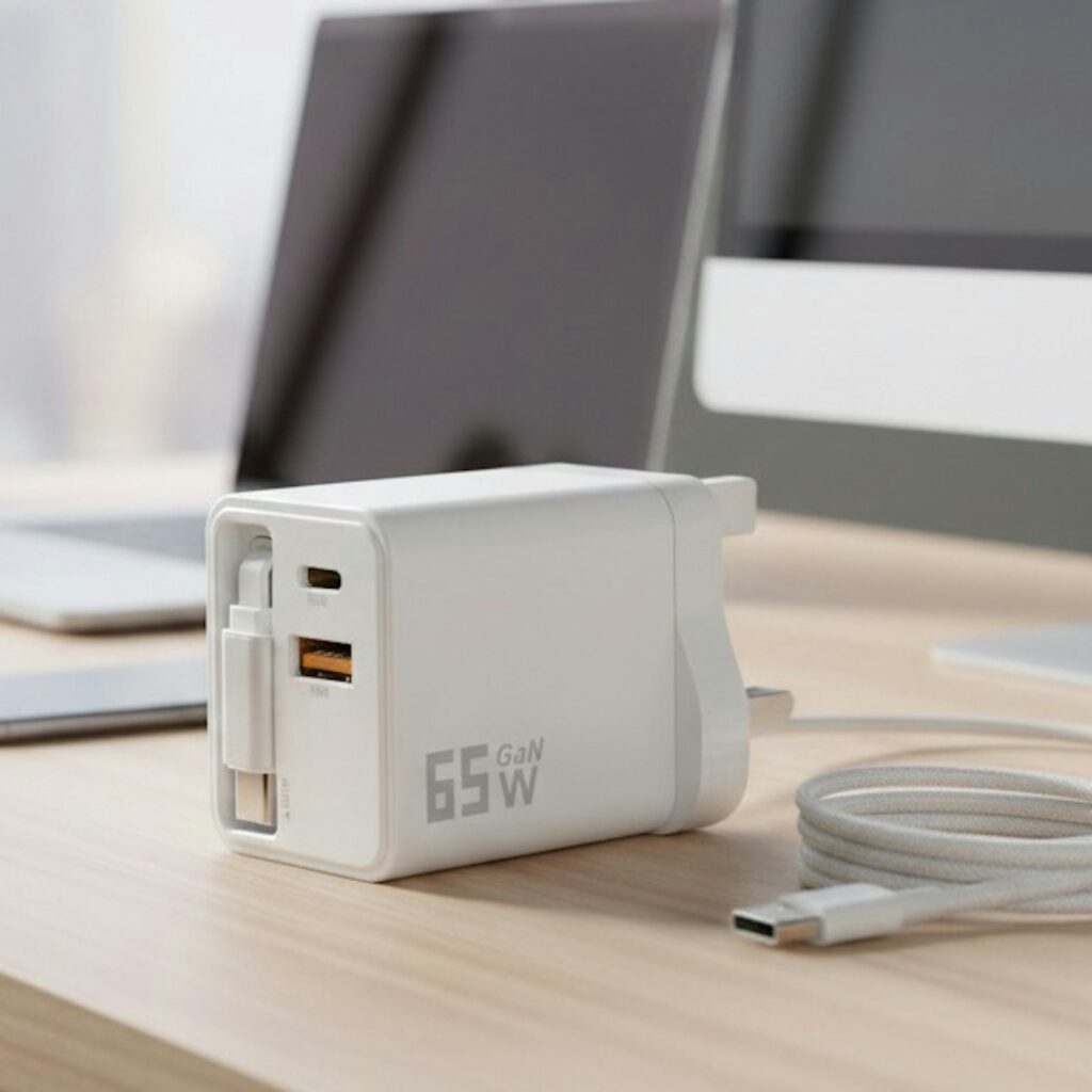 65W Aero GaN Wall Charger with Retractable Cable