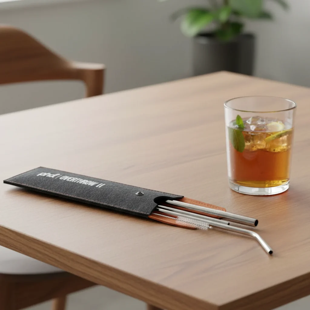 Metal Straw Set in Felt Pouch